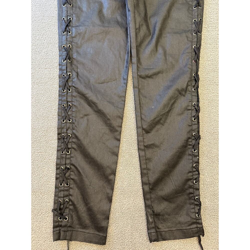 French Connection Women's Size 8 Black Coated Lace Up Pants - Picture 11 of 16